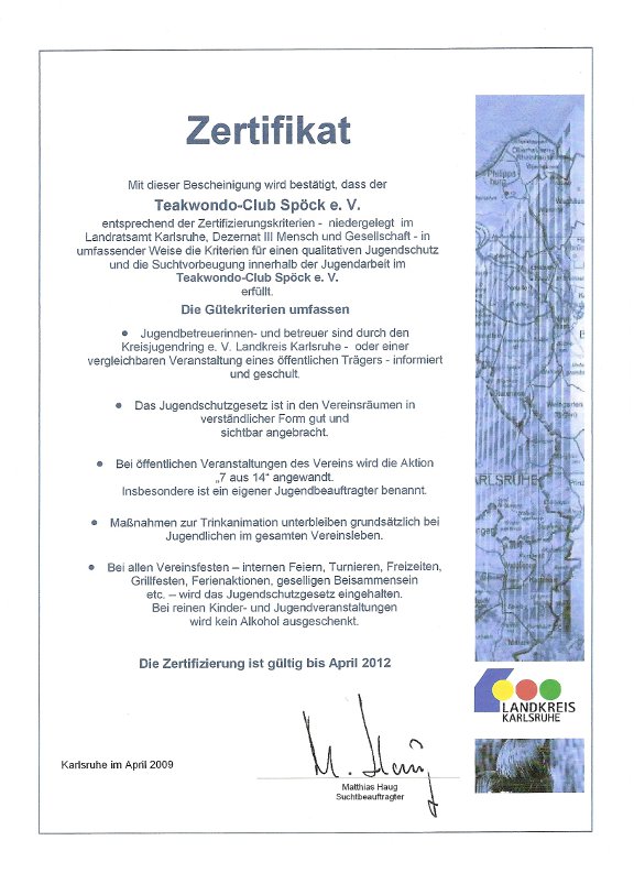 Zertifikat Verein aktiv im Jugendschutz