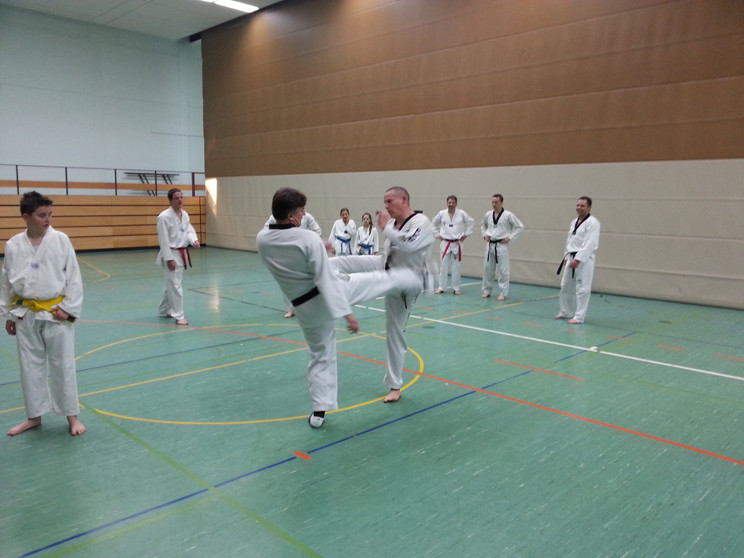 Halbkreisfußtritte zum Körper